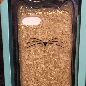 Kate Spade Gold Glitter Cat iPhone 7 Case New